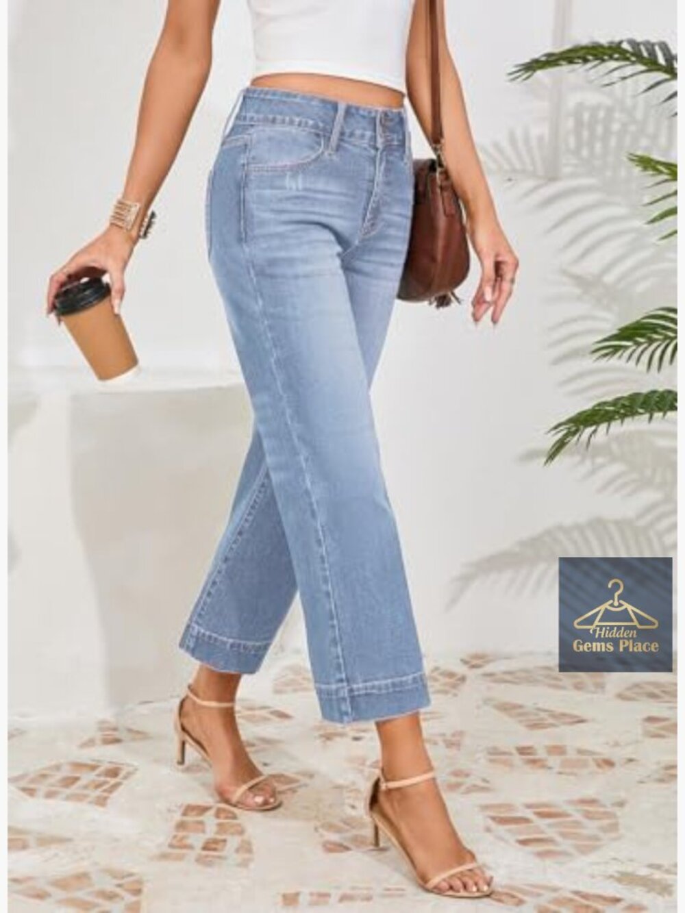 High Waisted Wide Leg Baggy Jeans Stretch Denim Pants - Picture 4 of 6